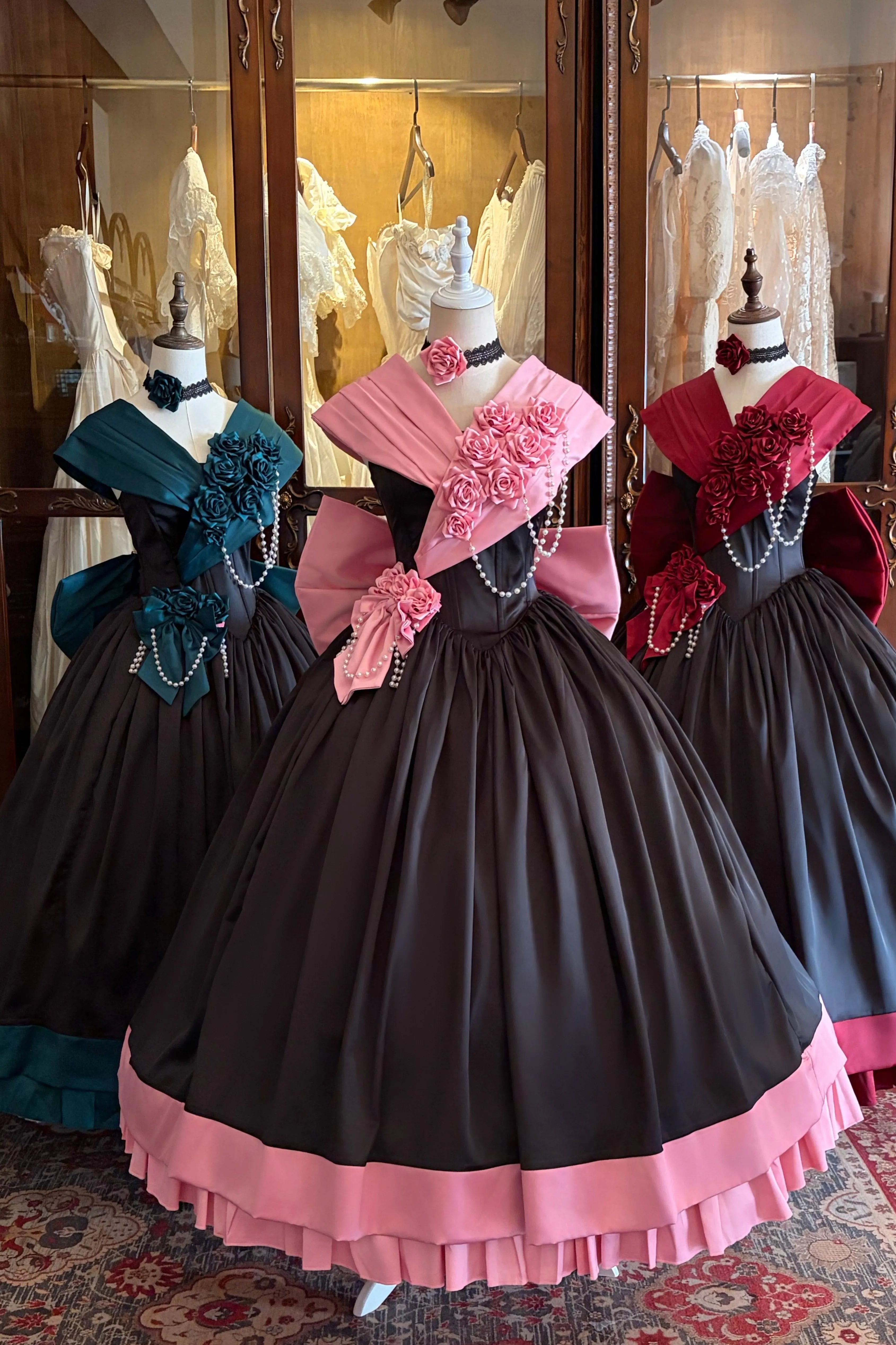 Rose 3D Floral Pearl Gothic Lolita Ball Gown OP Dress - image 1