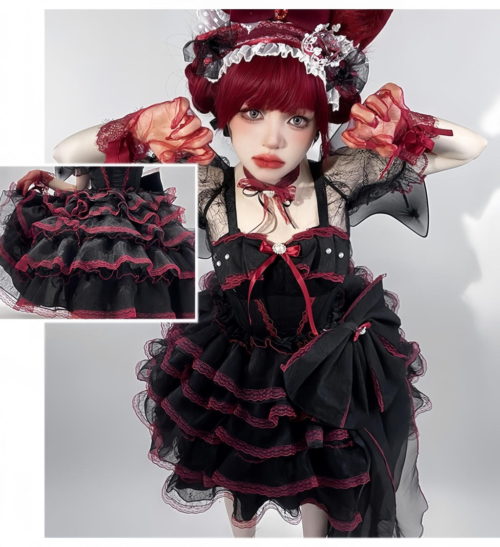 Shisan District - Wedding Lolita OP Suit with Angel Demon Wings - image 16