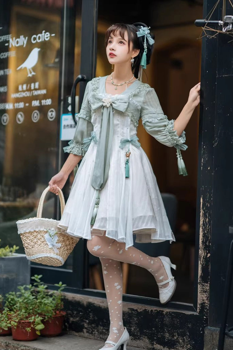 Half Sleeves Ruffled Bow Sweet Lolita Hanfu Dress - image 11