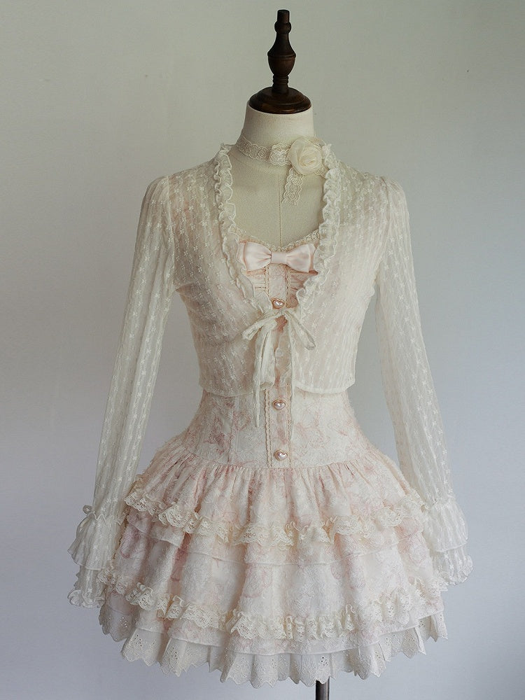 Pink Heart Button Corset Dress and Ruffle Cardigan Set - image 1