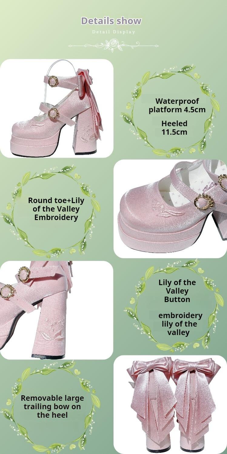 Floating Dream Lily - Elegant Lolita High Heel Shoes, Detachable Bow - image 44