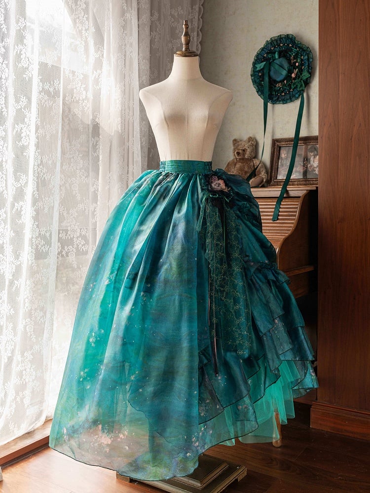 Green Forest Fairy Oil Painting Lolita Skirt - image 1
