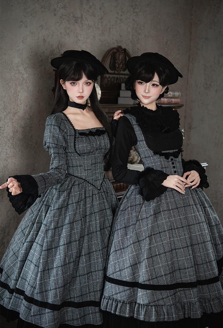 Yesterday's Epistle - Winter Classic Lolita Plaid Dress Set, Fishbone Waist - image 14
