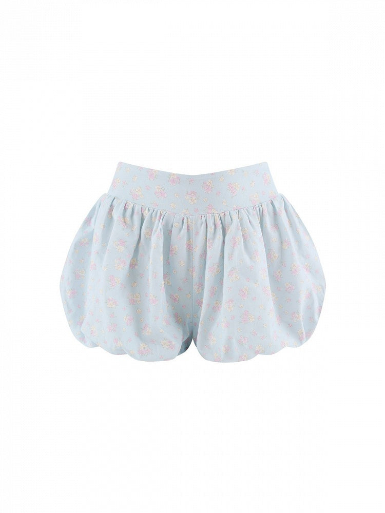 Blue Floral Print Bubble Shorts - serendipity - image 1