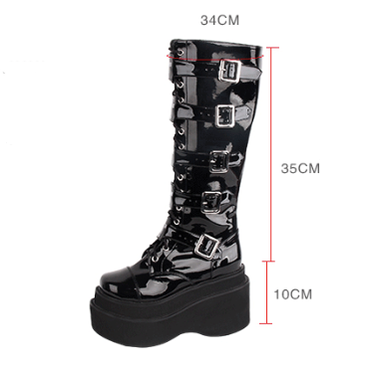 J-fashion Punk Lolita Classic Black High Boots - image 7