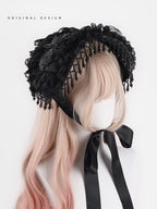 Gothic Black Rose Lolita Hat with Bead Tassels - image 2
