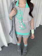 Slate Two-Piece Off-Shoulder Tee with Key Print - Solkatt - image 5