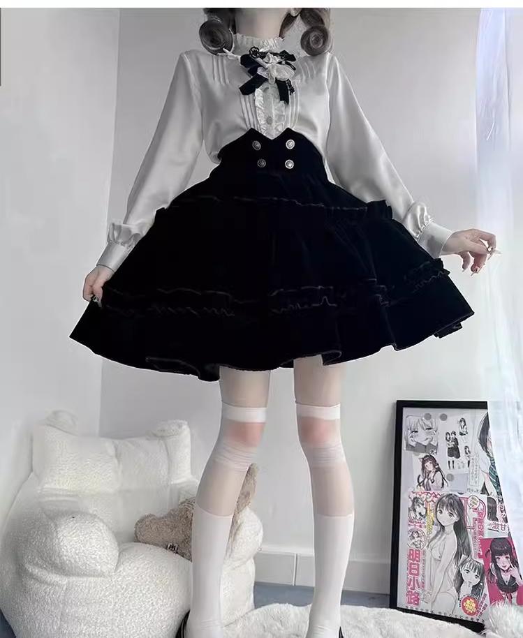 Erosion Heart F-Type - Ouji Lolita Suit Black Velvet Shorts and Skirt - image 22