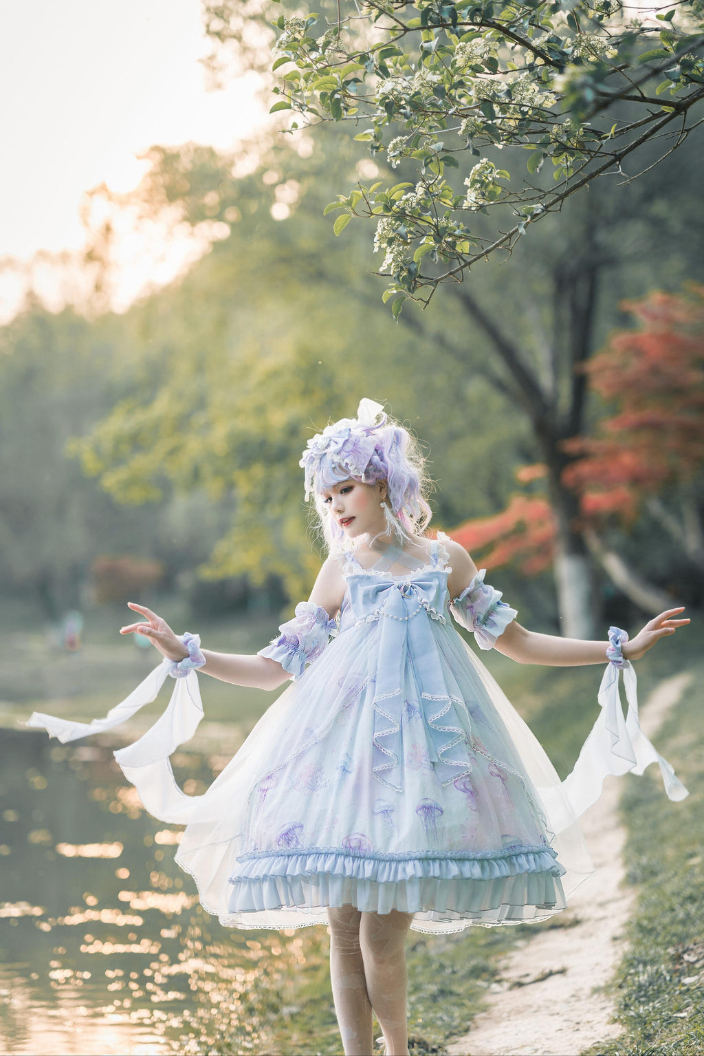 Coral Jellyfish - Sweet Lolita High-waist JSK Dress, Jellyfish & Coral Print and Accessories - image 50