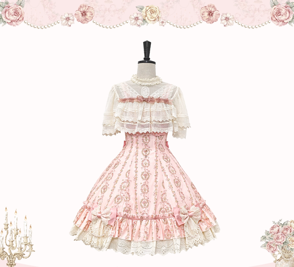 Whispers of Blossoms & Candlelight - Sweet Lolita Floral Printed JSK Dress with Bows and Accessories - image 28
