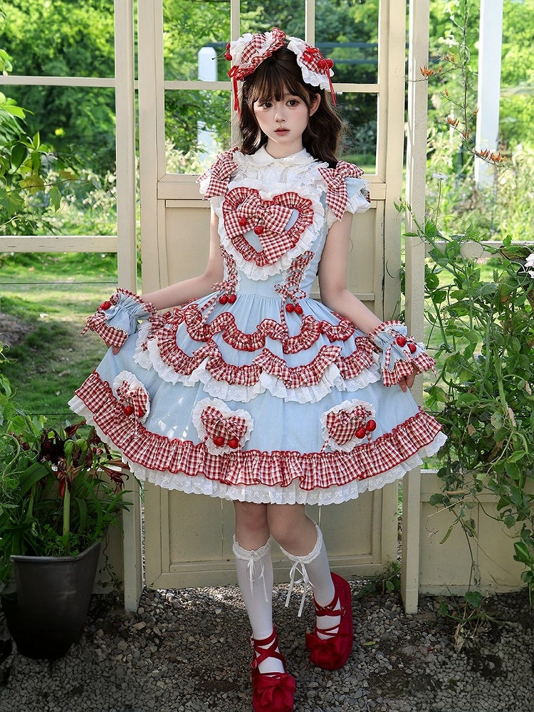 Scarlet and Navy Cherry Polka-Dot Lace JSK - Rosede Cheese - image 7