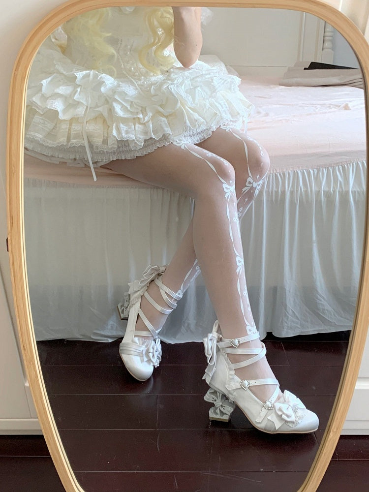 Satin Butterfly-Knot Lolita High Heels with Heart Buckle - image 1