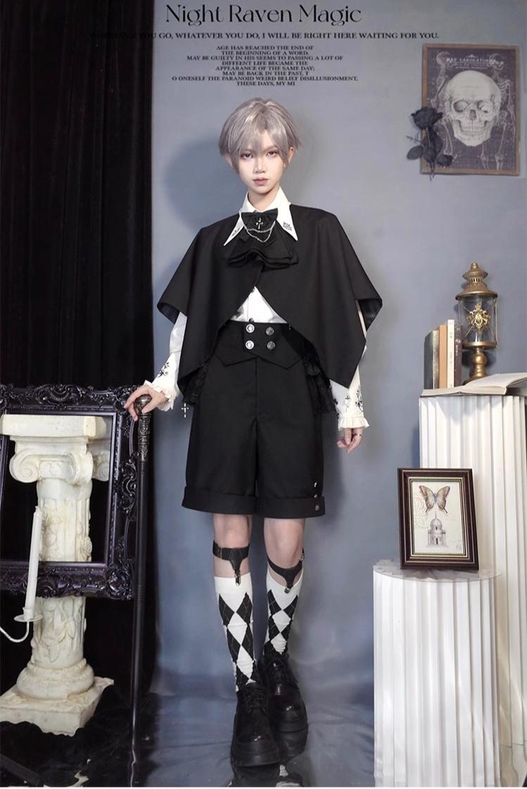 Night Raven Magic - Ouji Lolita Dress Set, Suspender Shorts & Cape - image 15