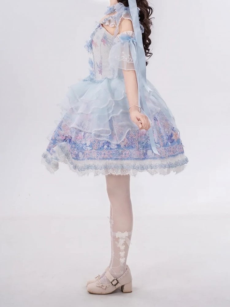 Blue Pearl Marine Print Lace-Trimmed Sweet Lolita JSK - image 6