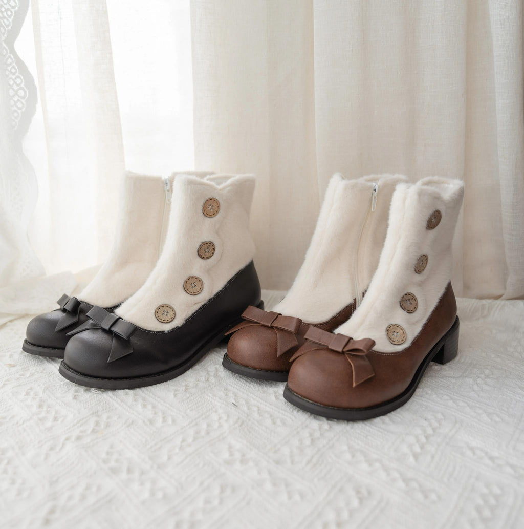 Winter Lolita Boots Fur Mary Jane Lolita Low Heel Shoes - image 4