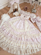 Refined Pink Lace-Trim Floral Embroidered Lolita Dress with Bow Train - Mademoiselle Pearl - image 4