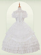 Ivory Floral Embroidered Lolita Gown with Lace Trim and Bow Train - Mademoiselle Pearl - image 2