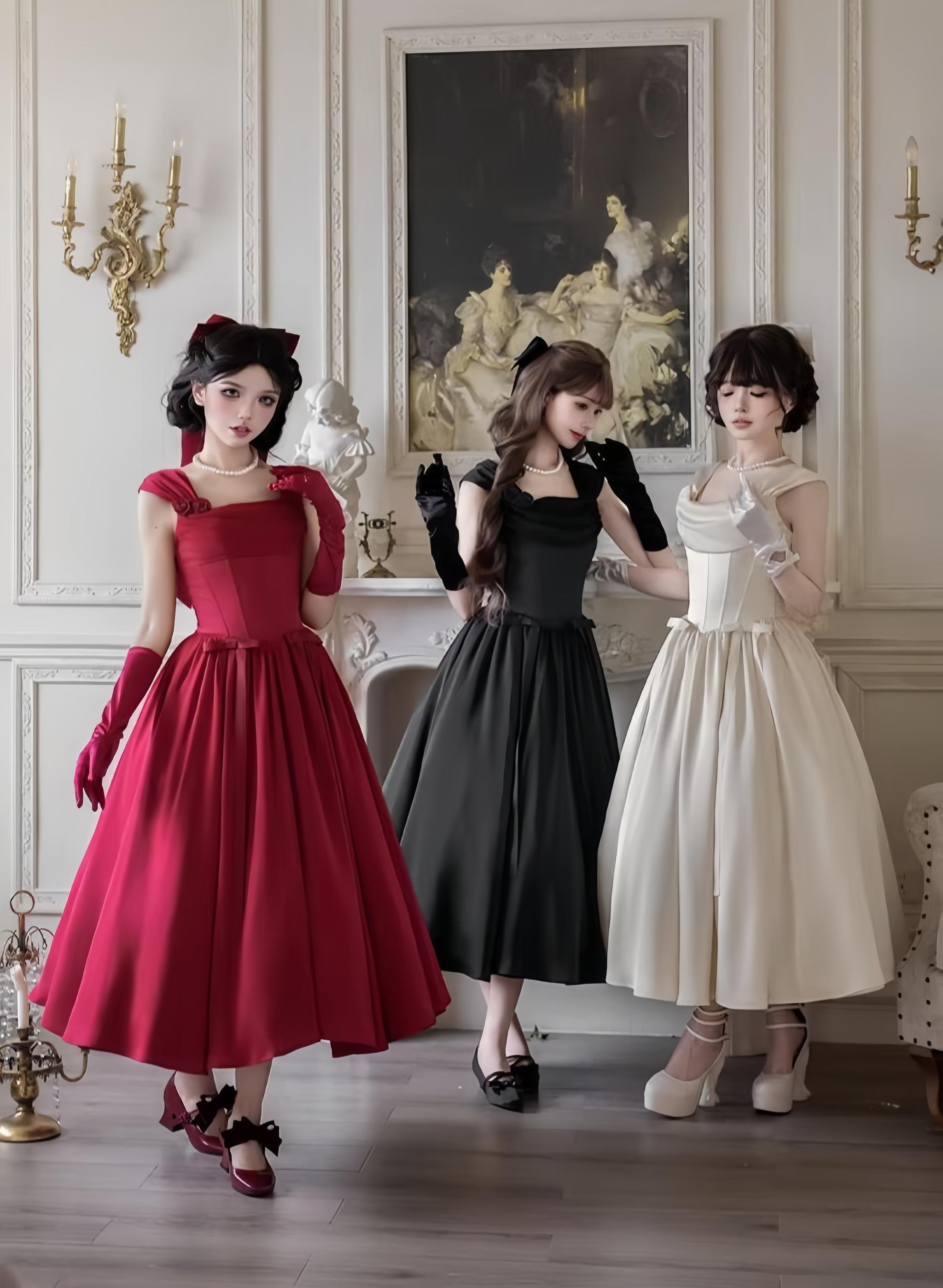 For Beloved - Classic Lolita Satin JSK Dress Set, Fishbone Waist - image 1