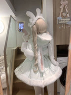 Bunny Ears Hooded Cape - Sweet Lolita Pink & White Faux Fur Dress and Accessories - image 5