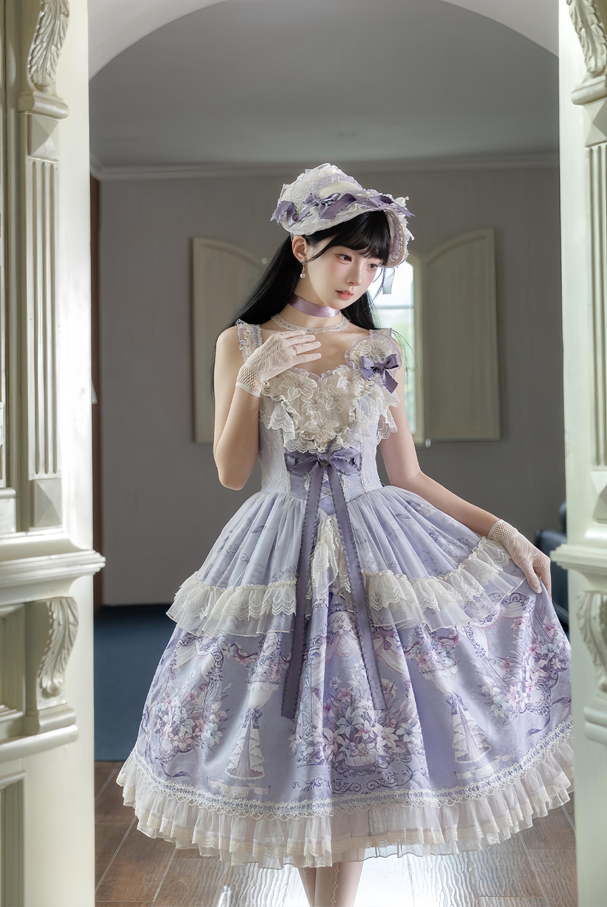 Lily Maiden - Classic Lolita JSK Dress, Lily Embroidery and Accessories - image 2