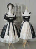 Spring of Golden Lily - Satin Classic Lolita Lily Print Dress, Front Opening and Accessories - image 2
