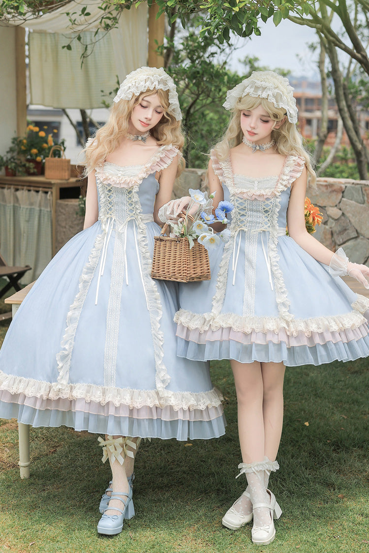 Island Diary - Square Collar Flutter Sleeves Triple-Layered Ruffled Lace-Up Sweet Lolita JSK Dress 2 Versions - image 1