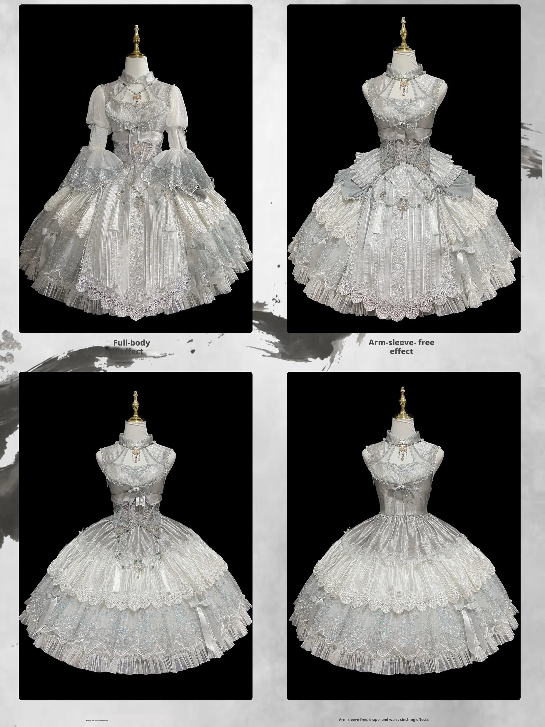 Candle Dragon Spirit - Fantasy White-Silver Lolita JSK Set - image 9