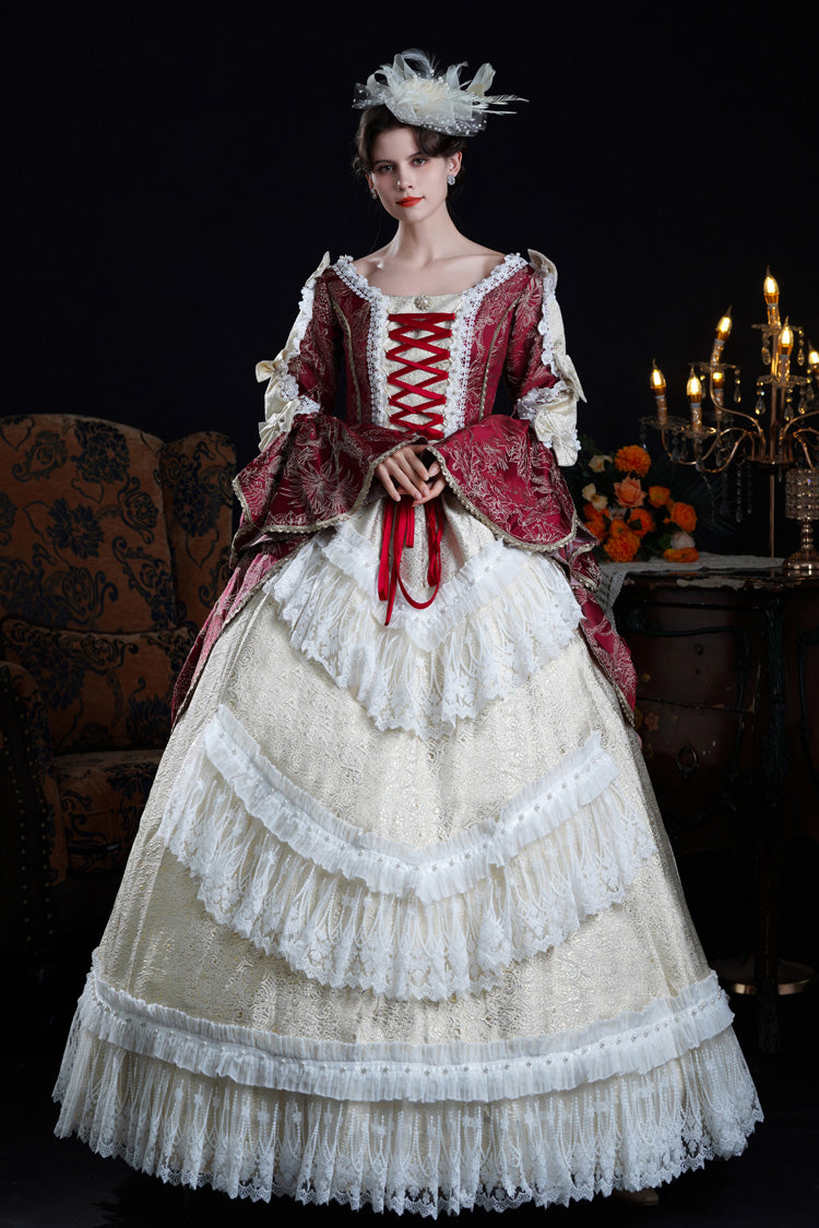 Wine and Ivory Classic Victorian Lolita Hime-Sleeve Dress - image 2