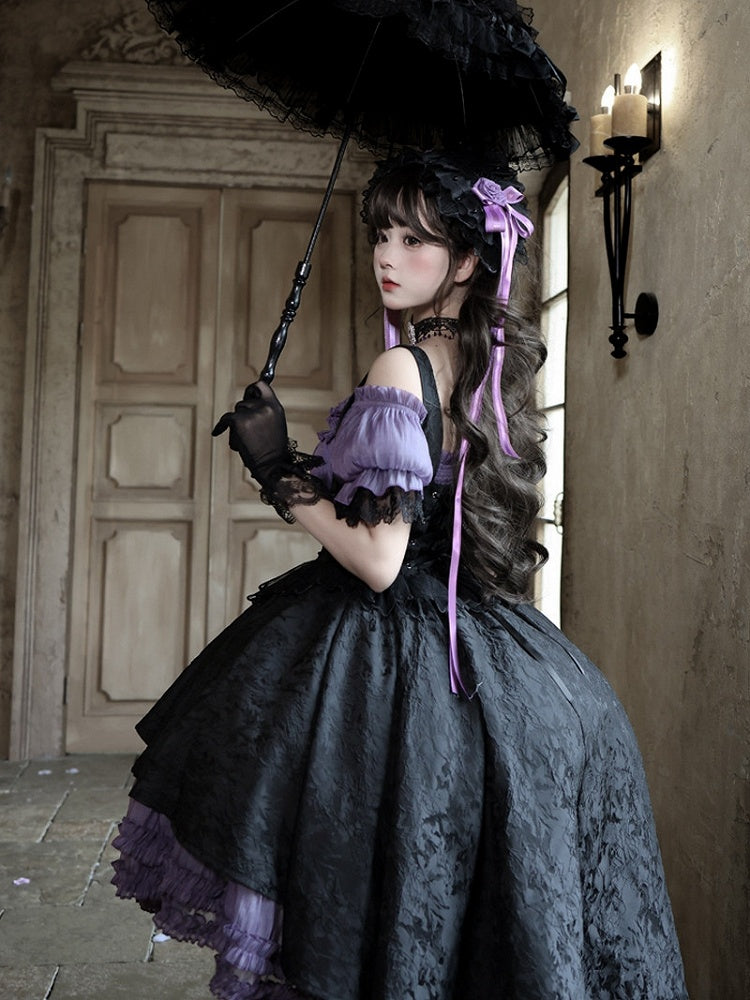 Purple Black Gothic Underbust JSK and Off Shoulder Blouse Set - image 7