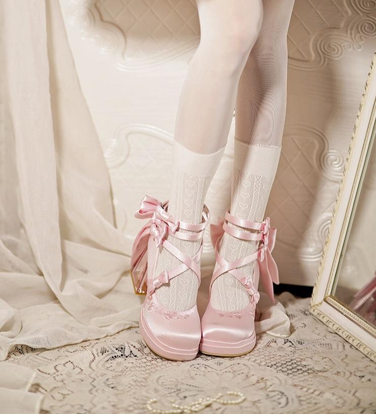 Glass Floral House - Elegant Lolita Shoes, Transparent Heels with 3D Floral - image 10