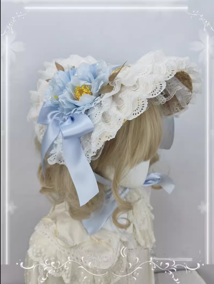 Country Lace Flower Lolita Bonnet, Multicolor - image 4