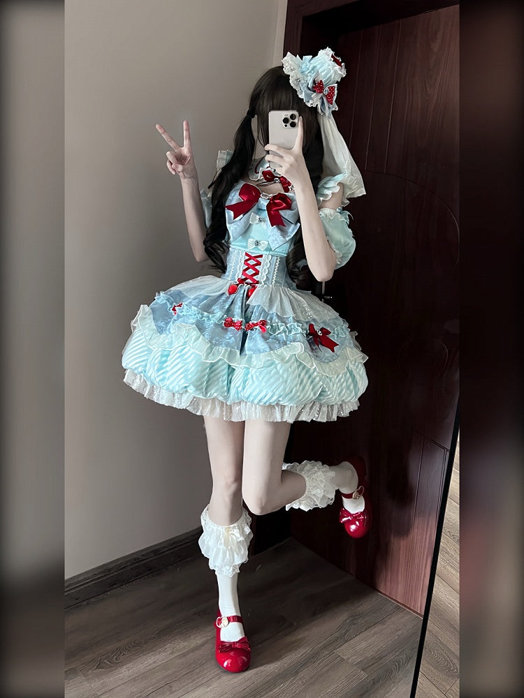 Mint Blue Idol Lolita Top and High-Waist Bubble Skirt Set - image 6