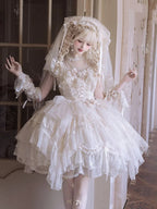 Champagne Illusion Neckline Princess Lolita JSK Dress Full Set - image 3