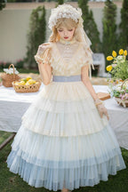 Sincere Vow - Edwardian Collar Short Sleeves Ombre Multi-Layered Ruffled Embroidered Sweet Lolita Dress - image 4