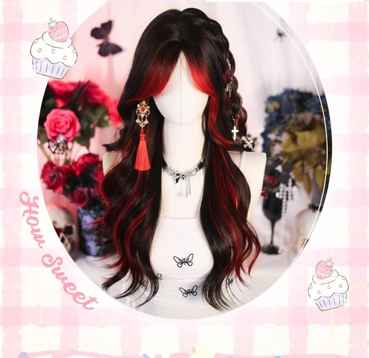 Bathing Flames - Red & Black Highlighted Gothic Lolita Wig - image 5