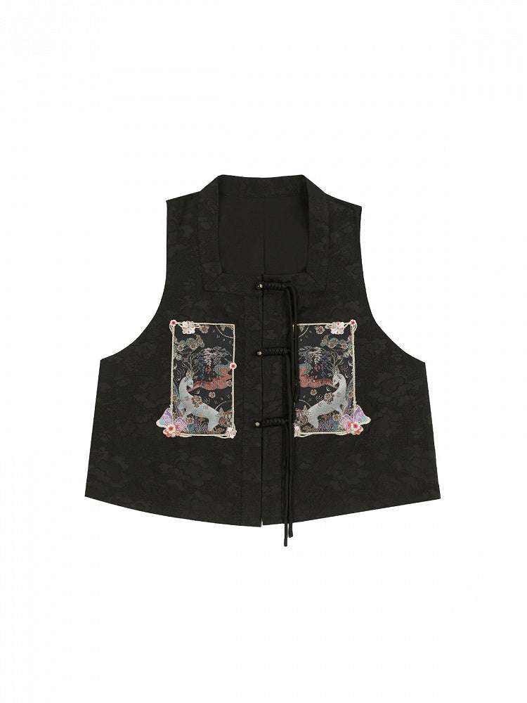 Black Chinoiserie Embroidered Vest - image 1