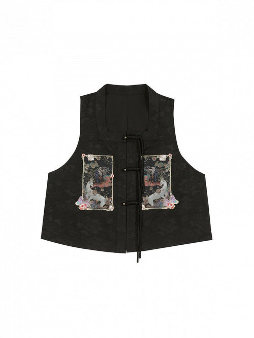 Black Chinoiserie Embroidered Vest - image 1