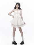 Ivory Halterneck Slip Dress with Lace Accents and Ribbon Knot - PINK SAVIOR - image 1