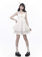 Ivory Halterneck Slip Dress with Lace Accents and Ribbon Knot - PINK SAVIOR - image 1