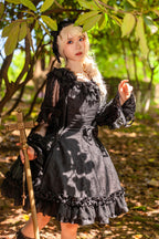 Floral Canon - Round Collar Sleeveless Jacquard Printed Ruffled Bow Gothic Lolita JSK Dress - image 6