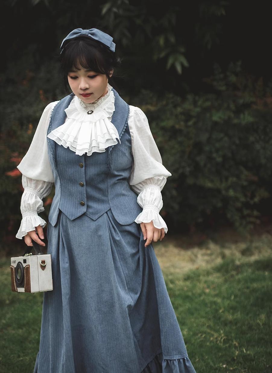 Misty Forest Elegant Vintage Lolita Fishbone Long Skirt and Vest - image 7