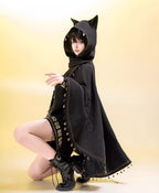 Black Cat - Black Ouji Lolita Cape with Cool Cat Ear Hood - image 7