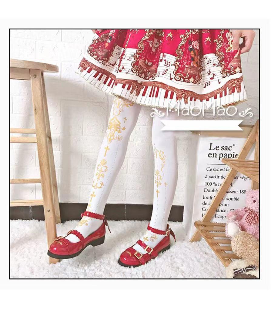 Elegant Lolita Gold Foil Printed Tights - image 11