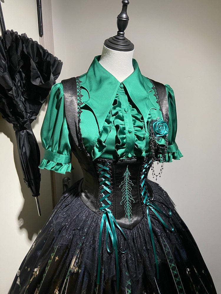 Green Rosette and Skull Print Gothic Corset JSK - image 5
