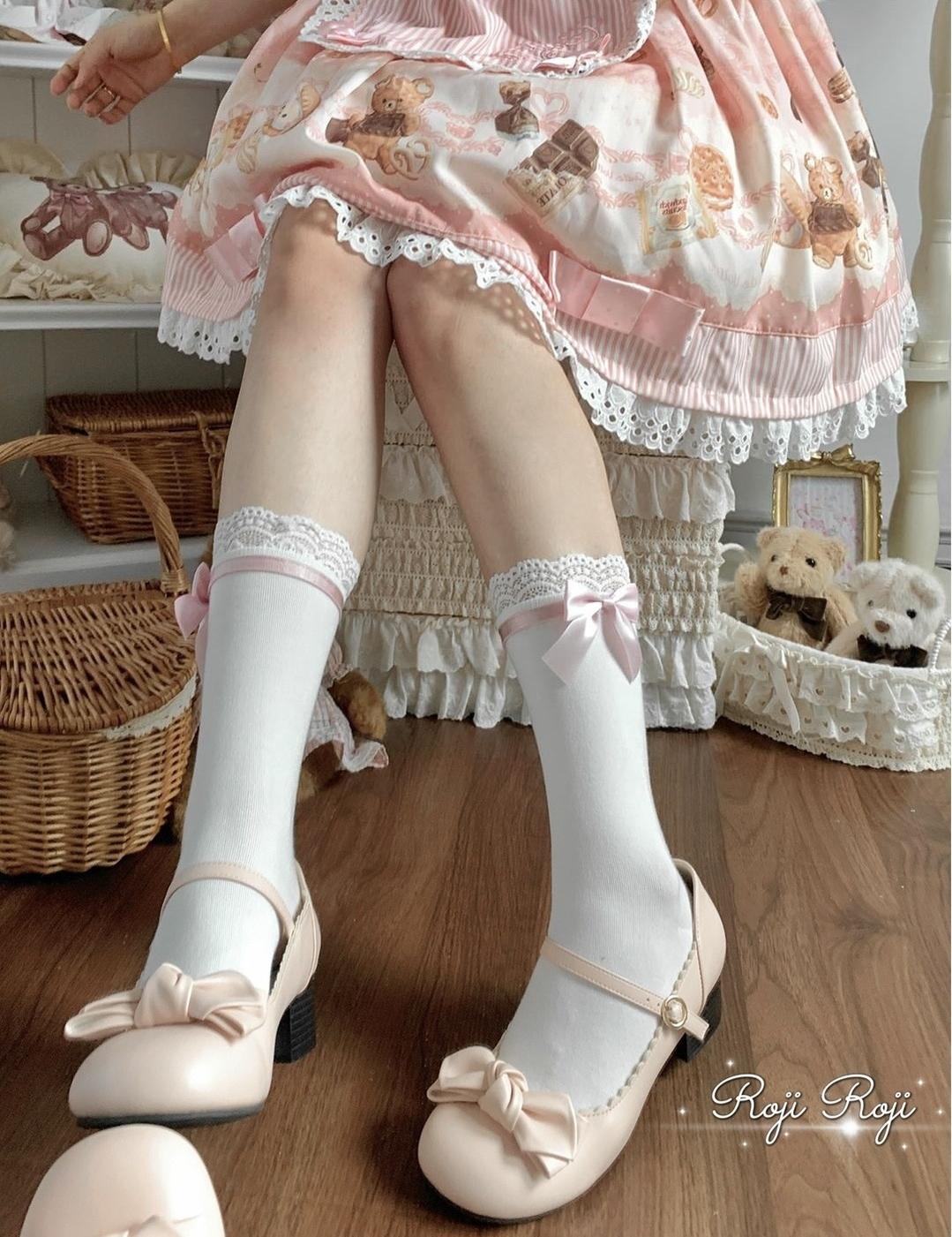 Sweet Lolita Socks With Lace & Bow Details - image 4