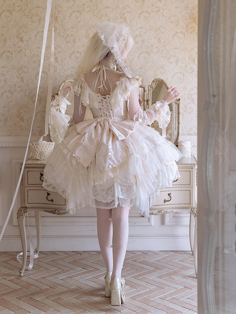 Champagne Illusion Neckline Princess Lolita JSK Dress Full Set - image 2