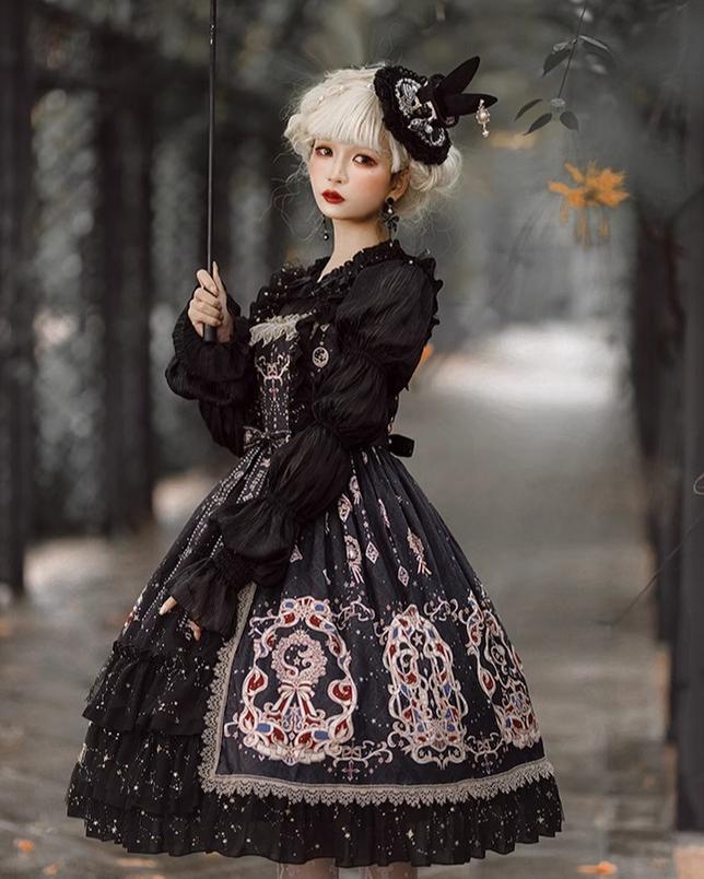 Star Drop Ceremony - Elegant Lolita JSK Printing Open Front Dress and Blouse Set - image 14