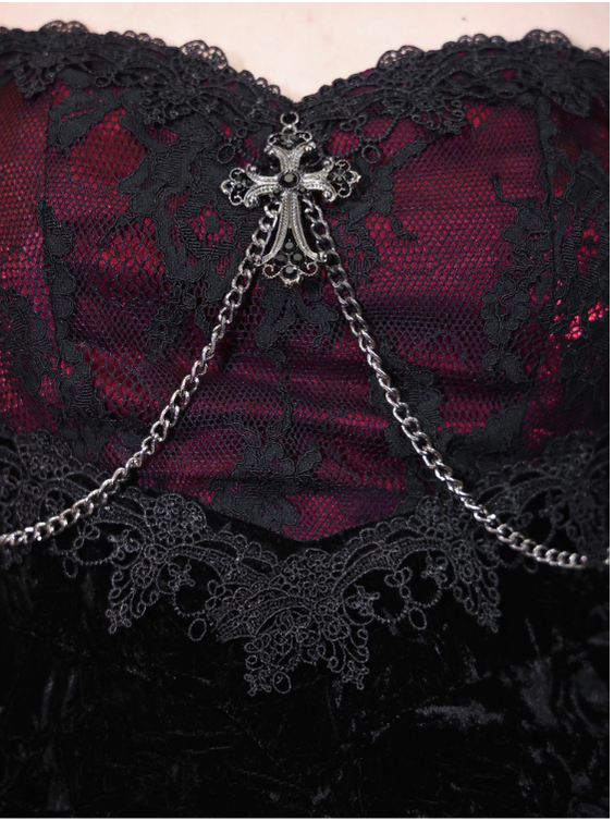 Rose Cemetery - Dark Red Velvet Gothic Lolita Dress - image 17