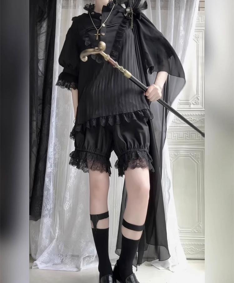 Black Moonlight - Ouji Lolita Chiffon Shirt Outfit Collection - image 6