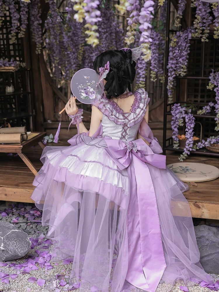 Chinese-Inspired Butterfly Lolita Dress Set with Headpiece and Wrist Cuffs - image 6